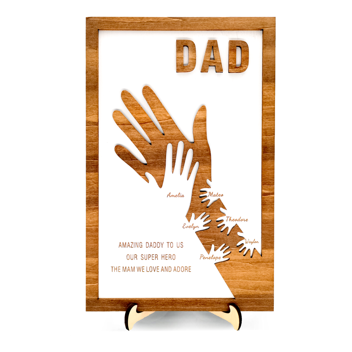 Personalized Custom Wooden Hands Sign Plaque Gifts with Your Kid's Names, Christmas Birthday Gifts for Dad Grandpa from Son Daughter Grandkids Wife - Personalized Christmas Gifts