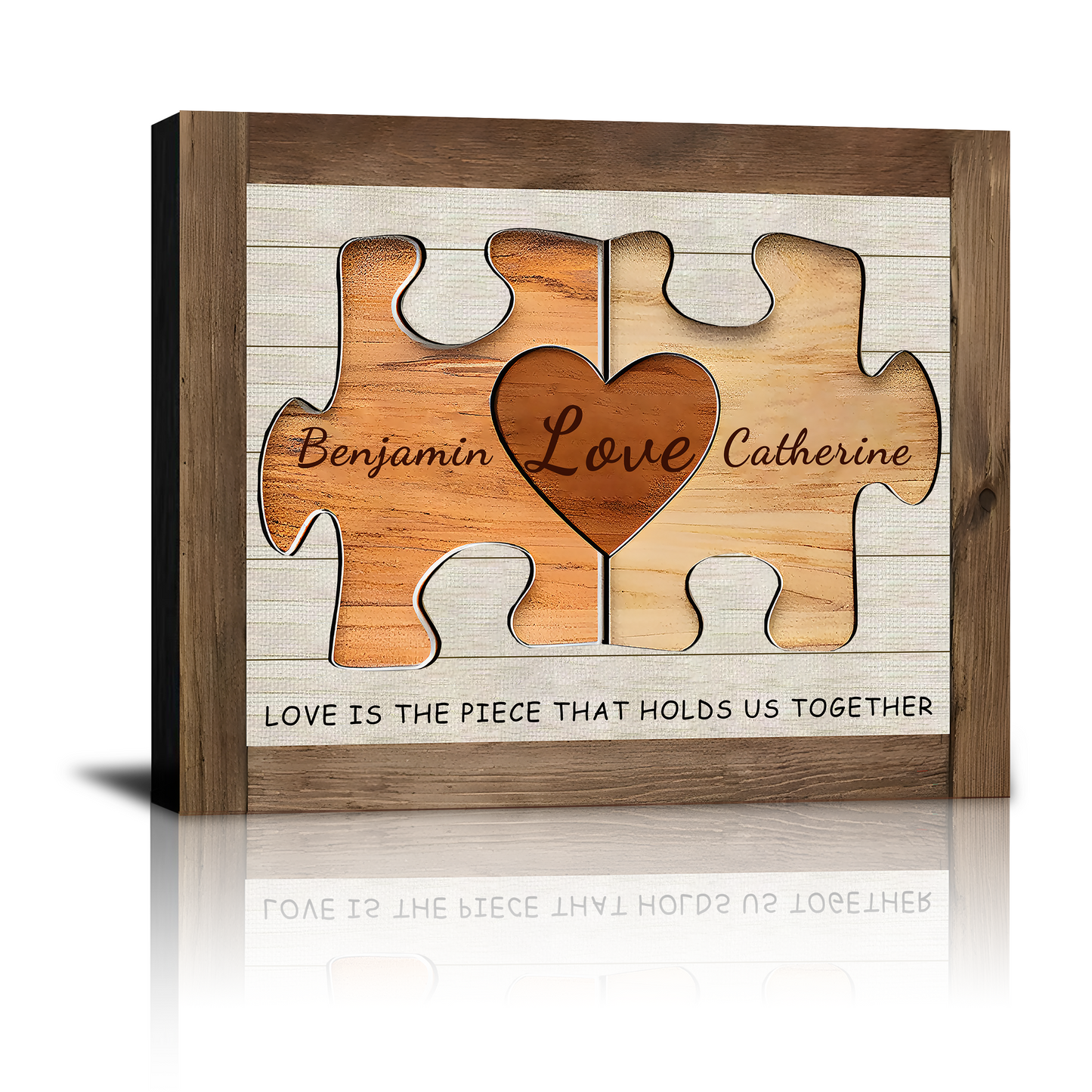 Personalized Custom Wood Puzzle Heart Sign Canvas Prints with Couple Names, Valentine‘s Day Birthday Anniversary Wedding Gifts for Him Her Husband Wife Boyfriend Girlfriend Lover Couples - Personalized Valentine’s Day Gifts