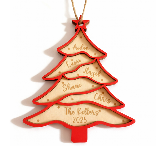 Personalized Wood Christmas Tree Ornaments Gifts with Your Family Names, Custom Christmas Tree Wooden Ornament Gift for Mom Dad Grandma Grandpa - Personalized Wood Christmas Ornaments Gifts