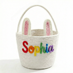 Personalized Easter Knit Basket with Child’s Name, Custom Easter Egg Hunt Basket, Knitted Easter Bunny Basket Gift, Baby First Easter Gift