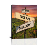 Custom Crossroad Street Sign Canvas Prints with Couple Names, Personalized Vintage Street Sign Gifts, Valentine’s Day, Christmas Gift