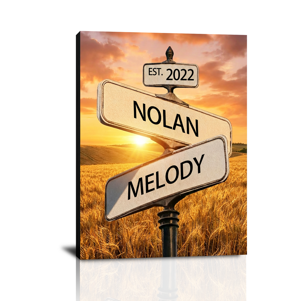 Personalized Crossroad Street Sign Canvas Prints with Couple Names, Custom Vintage Street Sign Gifts, Valentine’s Day, Christmas Gift