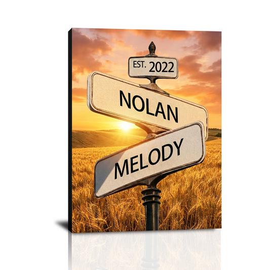 Personalized Crossroad Street Sign Canvas Prints with Couple Names, Custom Vintage Street Sign Gifts, Valentine’s Day, Christmas Gifts for Him Her Husband Wife Boyfriend Girlfriend