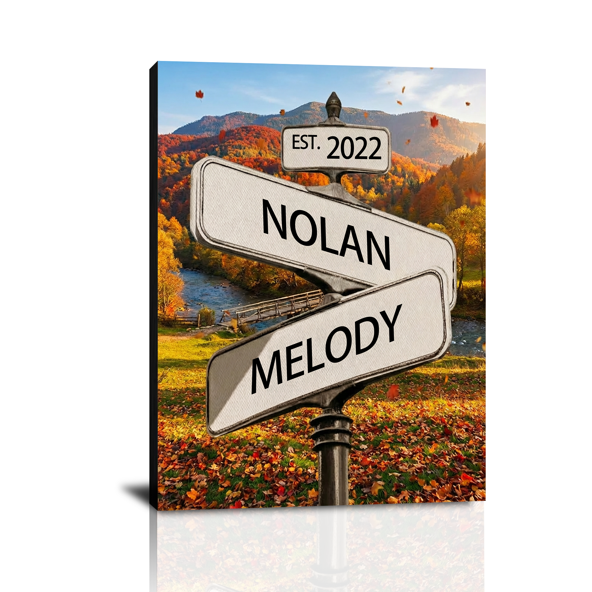 Personalized Crossroad Street Sign Canvas Prints with Couple Names, Custom Vintage Street Sign Gifts, Valentine’s Day, Christmas, Anniversary Gift