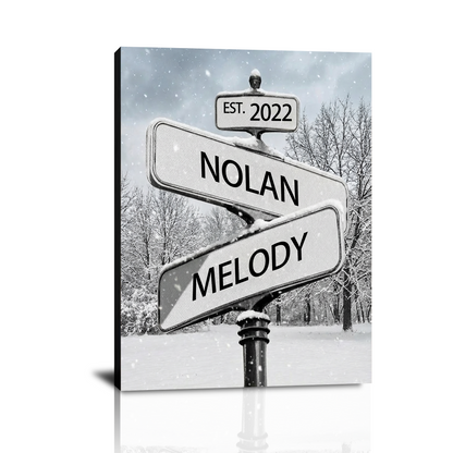 Toiles imprimées personnalisées avec les noms du couple, panneaux de signalisation vintage, cadeaux pour la Saint-Valentin, Noël, fiançailles, mariage, anniversaire (pour lui, elle, mari, femme, petit ami, petite amie).