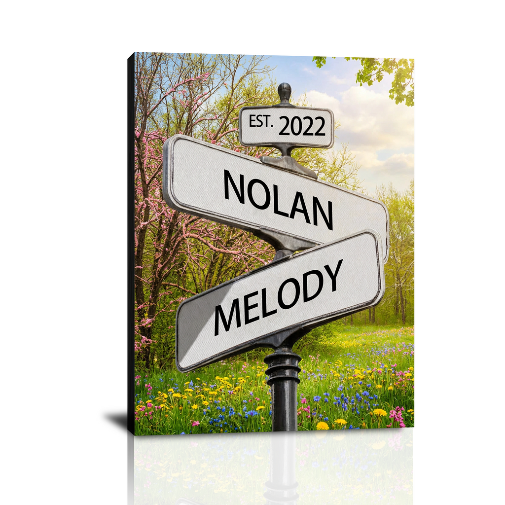Personalized Crossroad Street Sign Canvas Prints with Couple Names, Custom Vintage Street Sign Gifts, Valentine’s Day, Christmas Gifts