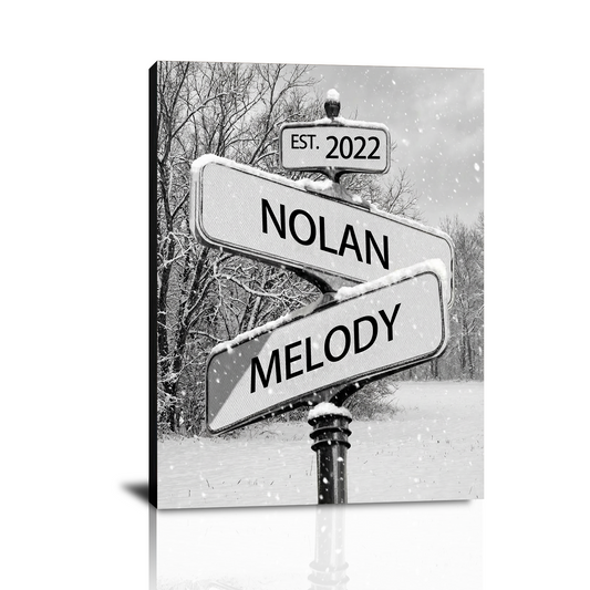 Personalized Crossroad Street Sign Canvas Prints with Couple Names, Custom Vintage Street Sign Gifts, Ideal Valentine’s Day, Christmas, Engagement, Wedding, Anniversary Gifts for Him Her Husband Wife Boyfriend Girlfriend