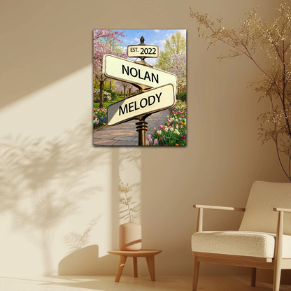 Toiles imprimées personnalisées avec les noms du couple, panneaux de signalisation vintage, cadeaux pour la Saint-Valentin, Noël, fiançailles, mariage, anniversaire (pour lui, elle, mari, femme, petit ami, petite amie).