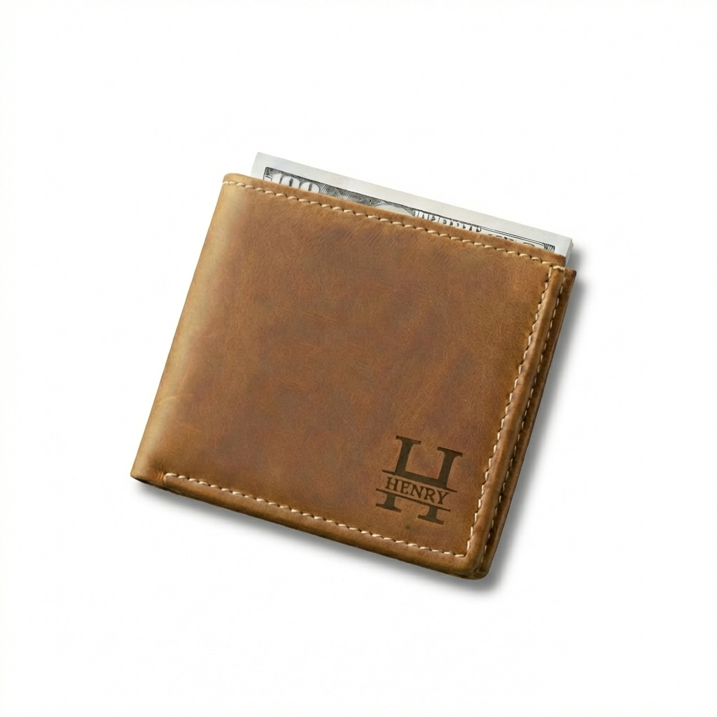 Custom Engraved Leather Wallet with Initials, Personalized Valentine's Day, Anniversary, Birthday, Father's Day, Christmas Gift