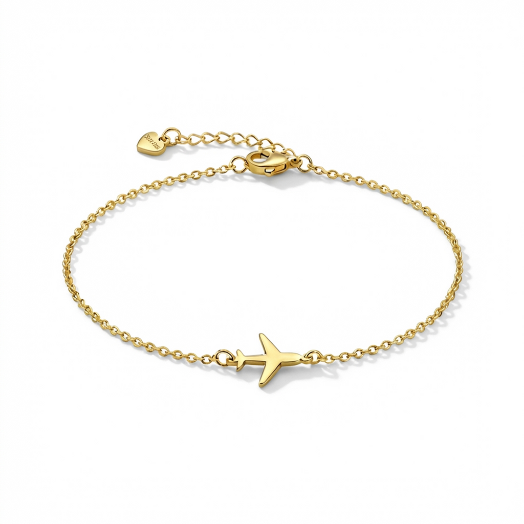 Personalized Women Bracelet with Airplane Charm, Custom Travel Jewelry for Her, Birthday Anniversary Mother's Day Valentine's Day Christmas Gift