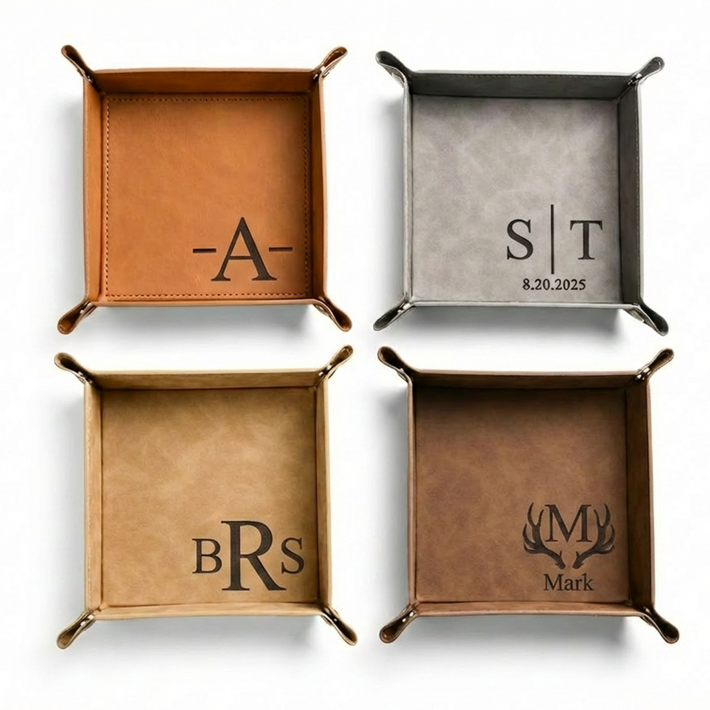 Custom Engraved Leather Valet Tray, Watch, Wallet, Key, Nightstand & Desk Organizer, Personalized Birthday, Father’s Day, Christmas Gifts