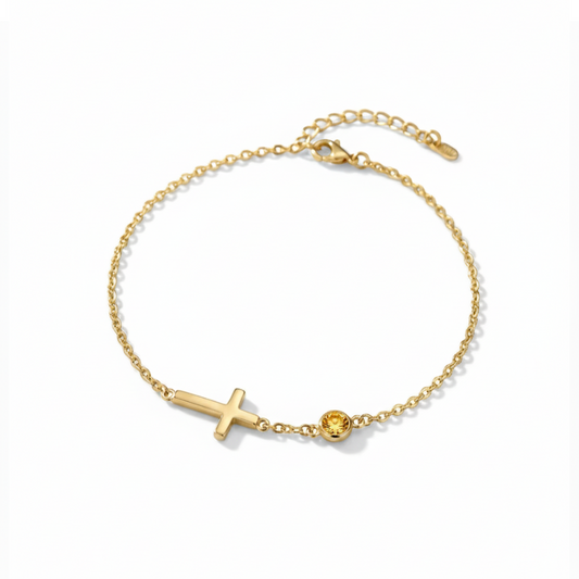 Custom Cross Birthstone Bracelet for Women – Personalized Christian Faith Bracelet with Name & Birthstone, Faith, Birthday, Baptism, Confirmation, Mother’s Day, Christmas Gifts for Mom, Grandma, Her, Daughter, Goddaughter