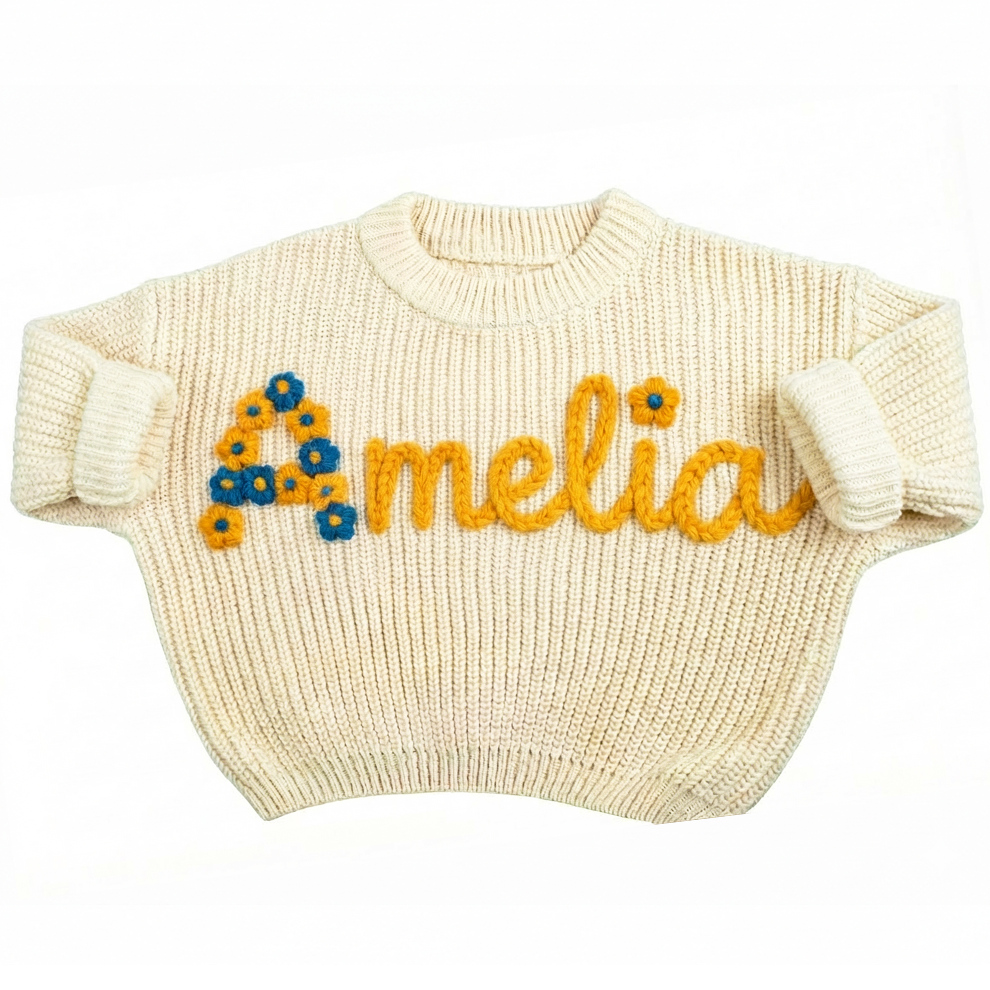 Custom Hand Knit Baby Name Sweater, Embroidered Baby Name Sweater, Handcrafted Name Sweater, Newborn Gift, Baby Shower Gift, Christmas, Birthday Gift