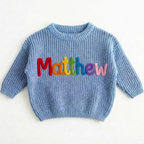 Custom Hand Knit Baby Name Sweater – Personalized Embroidered Baby Sweater, Handcrafted Name Sweater, Newborn, Baby Shower, Christmas, Birthday Gift