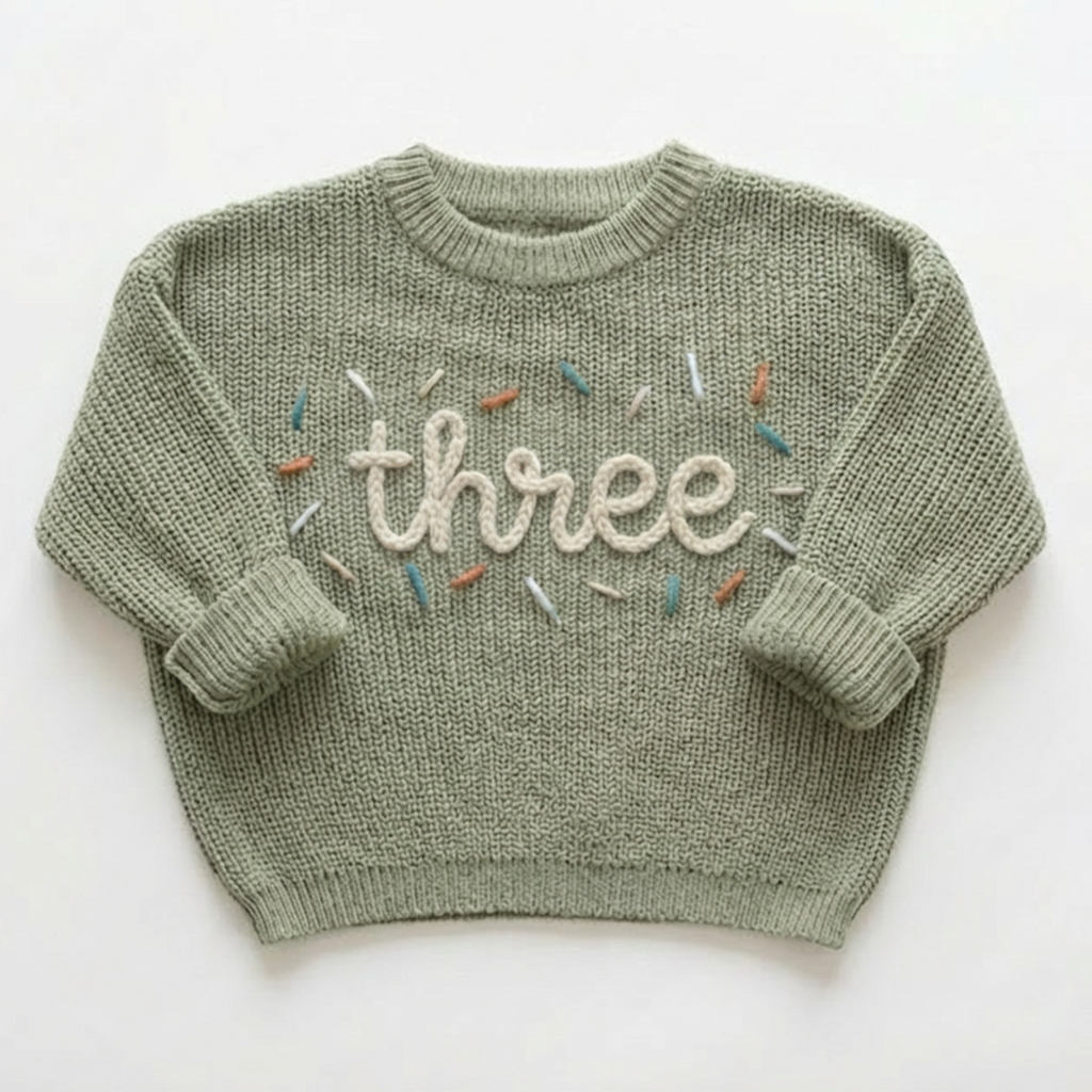 Custom Embroidered Baby Name Sweater – Personalized Hand Knit Baby Sweater, Handcrafted Name Sweater, Newborn, Baby Shower, Christmas, Birthday Gift