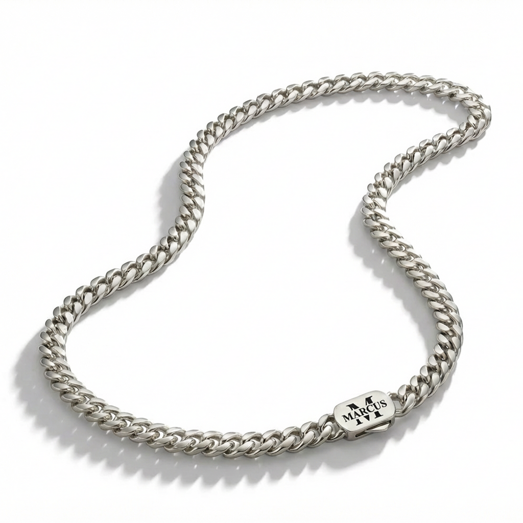 Custom Men's Engraved Miami Cuban Link Chain Necklace with Name, Initials, Date, Birthday, Valentine's Day, Anniversary, Father's Day, Christmas Gift