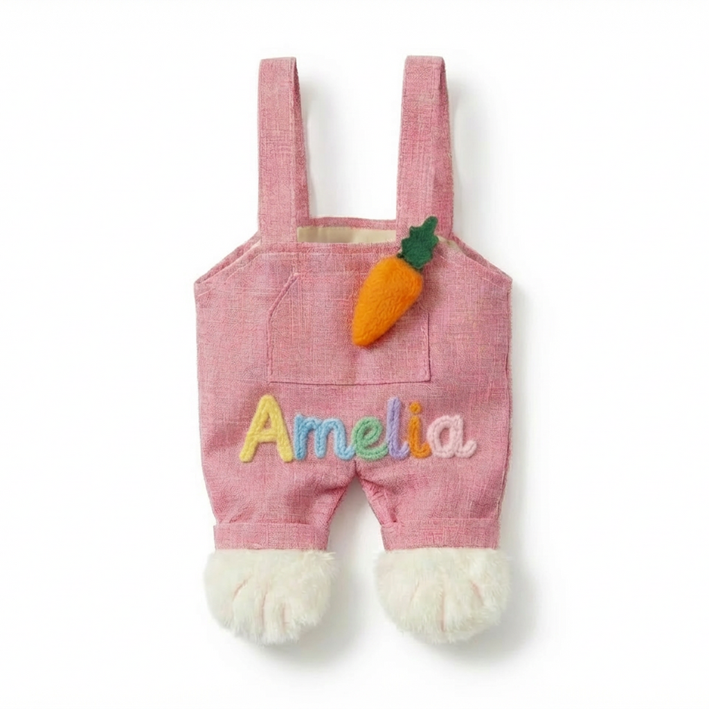 Custom Easter Bunny Overalls Tote Bag with Kid’s Name, Personalized Kids Easter Basket Bag, Bunny Egg Hunt Bag Gift, Baby First Easter Basket Gift