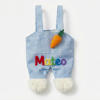 Custom Easter Bunny Overalls Tote Bag with Kid’s Name, Personalized Kids Easter Basket Bag, Bunny Egg Hunt Bag, Baby First Easter Basket Gift