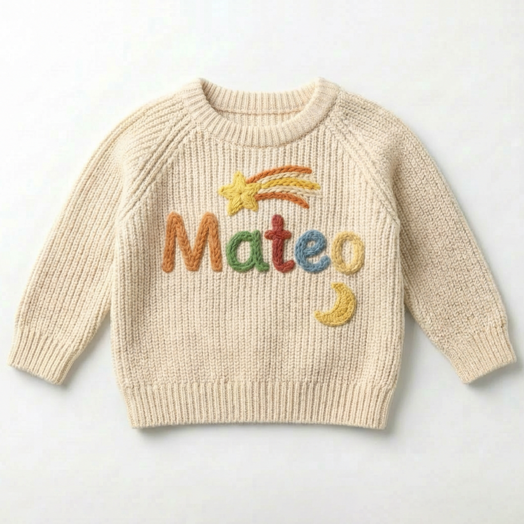Custom Name Baby Sweater, Hand Knit Soft Baby Name Sweater, Newborn Gift, Baby Shower, Christmas, Birthday, Winter Holiday Gifts