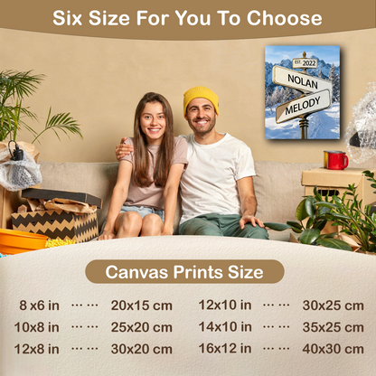 Toiles imprimées personnalisées avec les noms du couple, panneaux de signalisation vintage, cadeaux pour la Saint-Valentin, Noël, fiançailles, mariage, anniversaire (pour lui, elle, mari, femme, petit ami, petite amie).