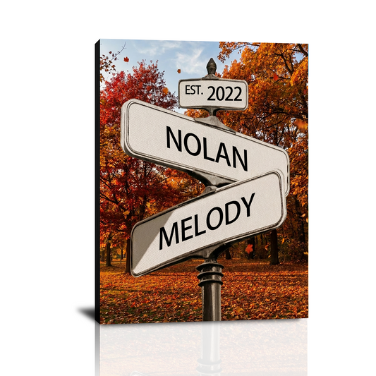 Personalized Crossroad Street Sign Canvas Prints with Couple Names, Custom Vintage Street Sign Gifts, Perfect Valentine’s Day, Christmas, Engagement, Anniversary Gifts for Him Her Husband Wife Boyfriend Girlfriend