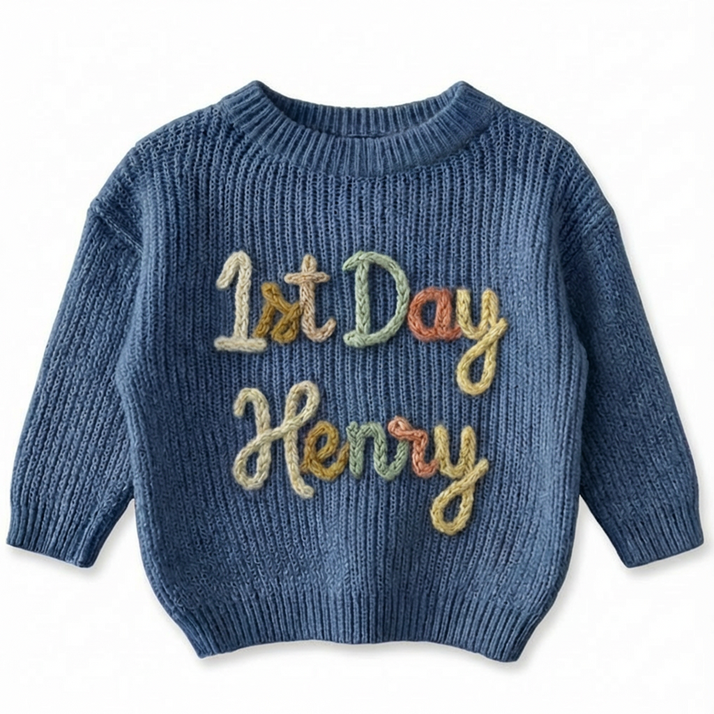 Custom Name Baby Sweater, Hand Knit Soft Baby Sweater, Newborns, Baby Shower, Christmas, Birthday Gift