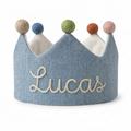 Custom Hand Embroidered Linen Birthday Crown, Personalized Baby Name Crown, First Birthday Crown for Boys Girls, Handmade Birthday Hat, Baby Shower Gifts