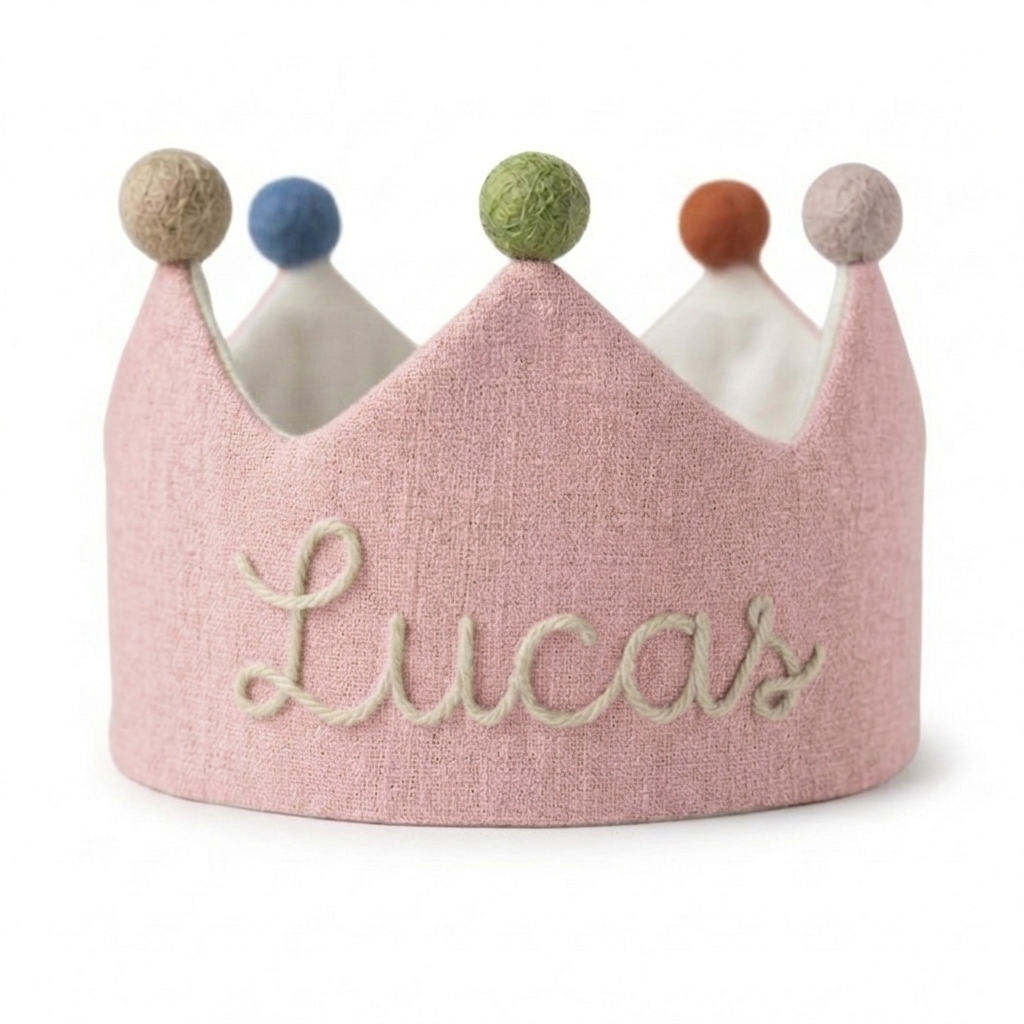 Custom Linen Birthday Crown with Name, Personalized Hand Embroidered Baby Crown, First Birthday Crown for Boy Girl, Toddler Birthday Name Hat, Unique Baby Birthday Gifts