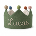 Custom Linen Birthday Crown with Name, Handmade Embroidered First Birthday Party Hat, Birthday Crown for Boy Girl, Personalized Toddler Birthday Name Hat, Unique Baby Birthday Gifts