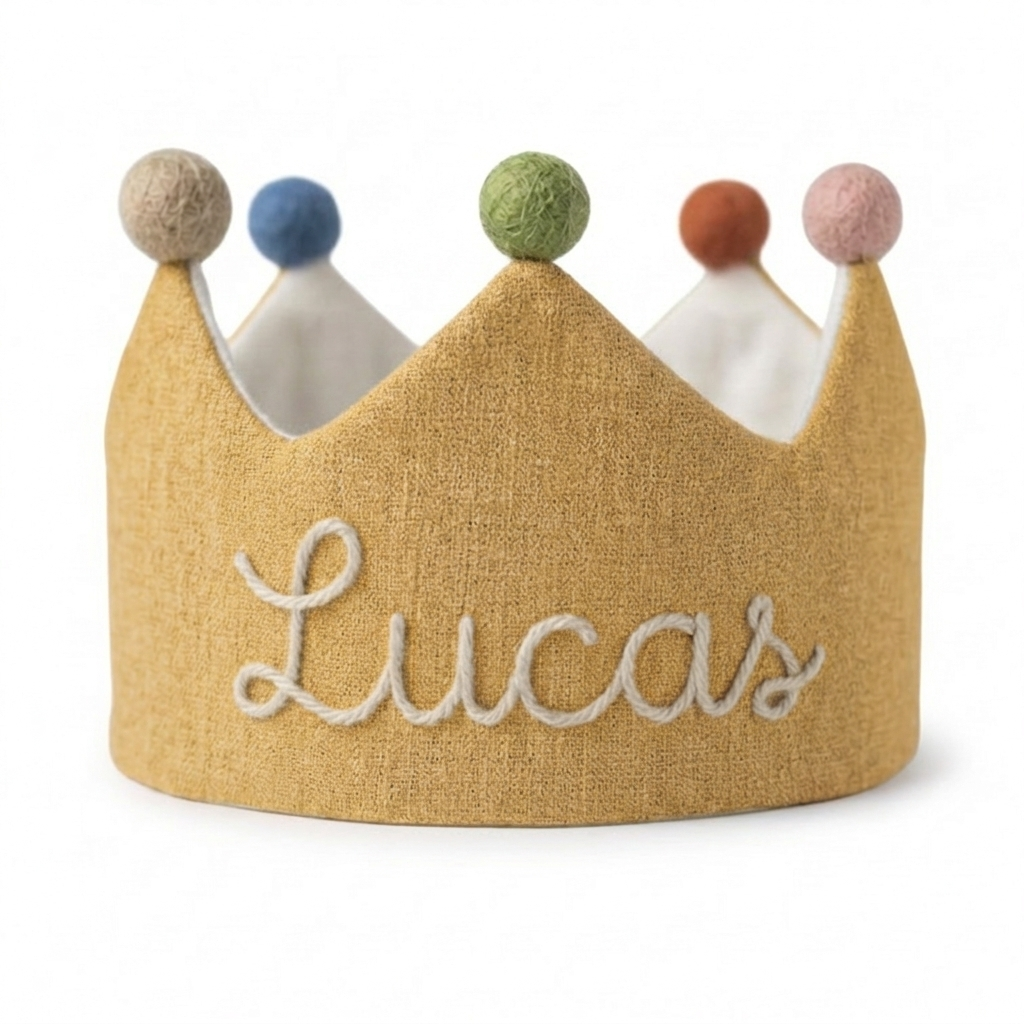Custom Linen Birthday Crown with Name, Handmade Embroidered First Birthday Party Hat, Birthday Crown for Boy Girl, Toddler Birthday Name Hat, Personalized Baby Birthday Crown Gifts