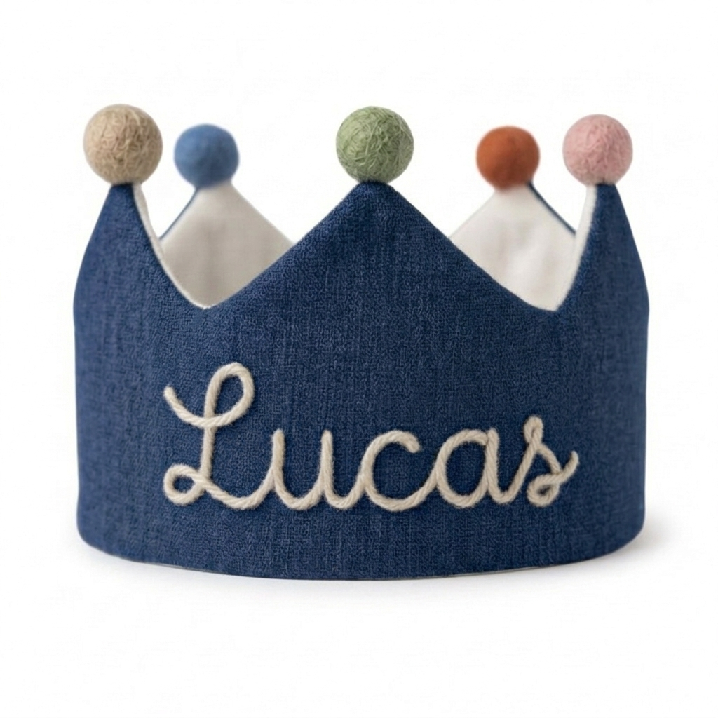 Custom Linen Birthday Crown with Name, Handmade First Birthday Party Hat, Birthday Crown for Boy Girl, Toddler Birthday Name Hat, Personalized Baby Birthday Crown Gifts