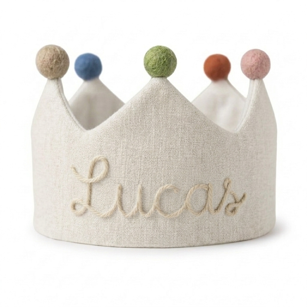 Personalized Linen Birthday Crown with Name, Handmade First Birthday Party Hat, Birthday Crown for Boy Girl, Toddler Birthday Name Hat, Custom Baby Birthday Crown Gifts