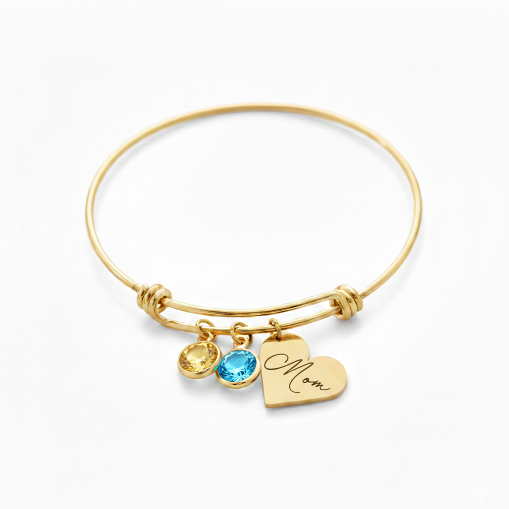 Custom Bracelet with Multiple Children’s Birthstones, Names, Heart, Mother’s Day, Birthday, Christmas Gift
