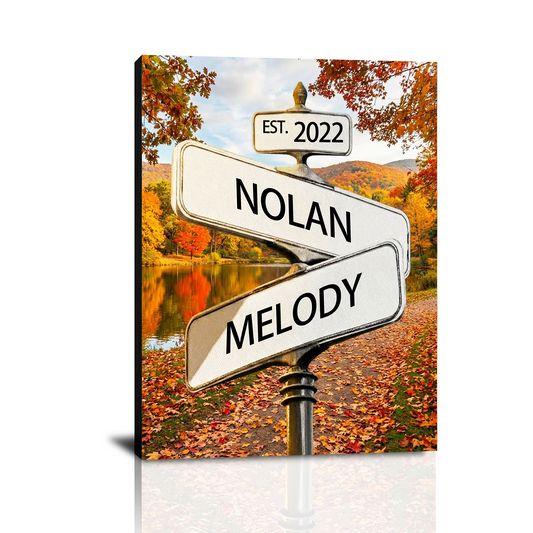 Personalized Crossroad Street Sign Canvas Prints with Couple Names, Custom Vintage Street Sign Gifts, Perfect Valentine’s Day, Christmas Gift for Him Her Husband Wife Boyfriend Girlfriend