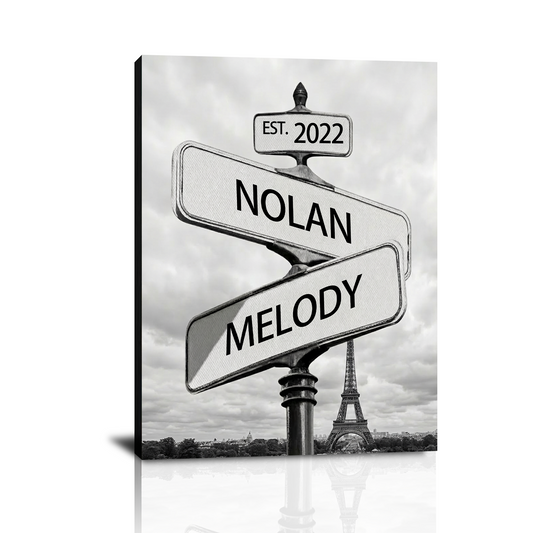 Custom Crossroad Street Sign Canvas Prints with Couple Names, Personalized Vintage Street Sign Gifts, Valentine’s Day, Christmas Gift for Him Her Husband Wife Boyfriend Girlfriend