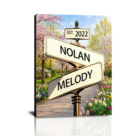 Personalized Crossroad Street Sign Canvas Prints with Couple Names, Custom Vintage Street Sign Gifts, Valentine’s Day, Christmas Gift for Him Her Husband Wife Boyfriend Girlfriend