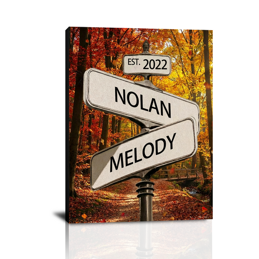 Custom Crossroad Street Sign Canvas Prints with Couple Names, Personalized Vintage Street Sign Gifts, Valentine’s Day, Christmas, Anniversary Gift for Him Her Husband Wife Boyfriend Girlfriend