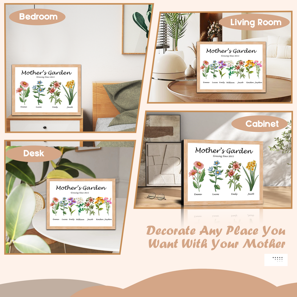 Custom Mom’s Garden Canvas Print, Personalized Mama’s Garden Wall Art, Mother’s Day, Christmas, Birthday Gift