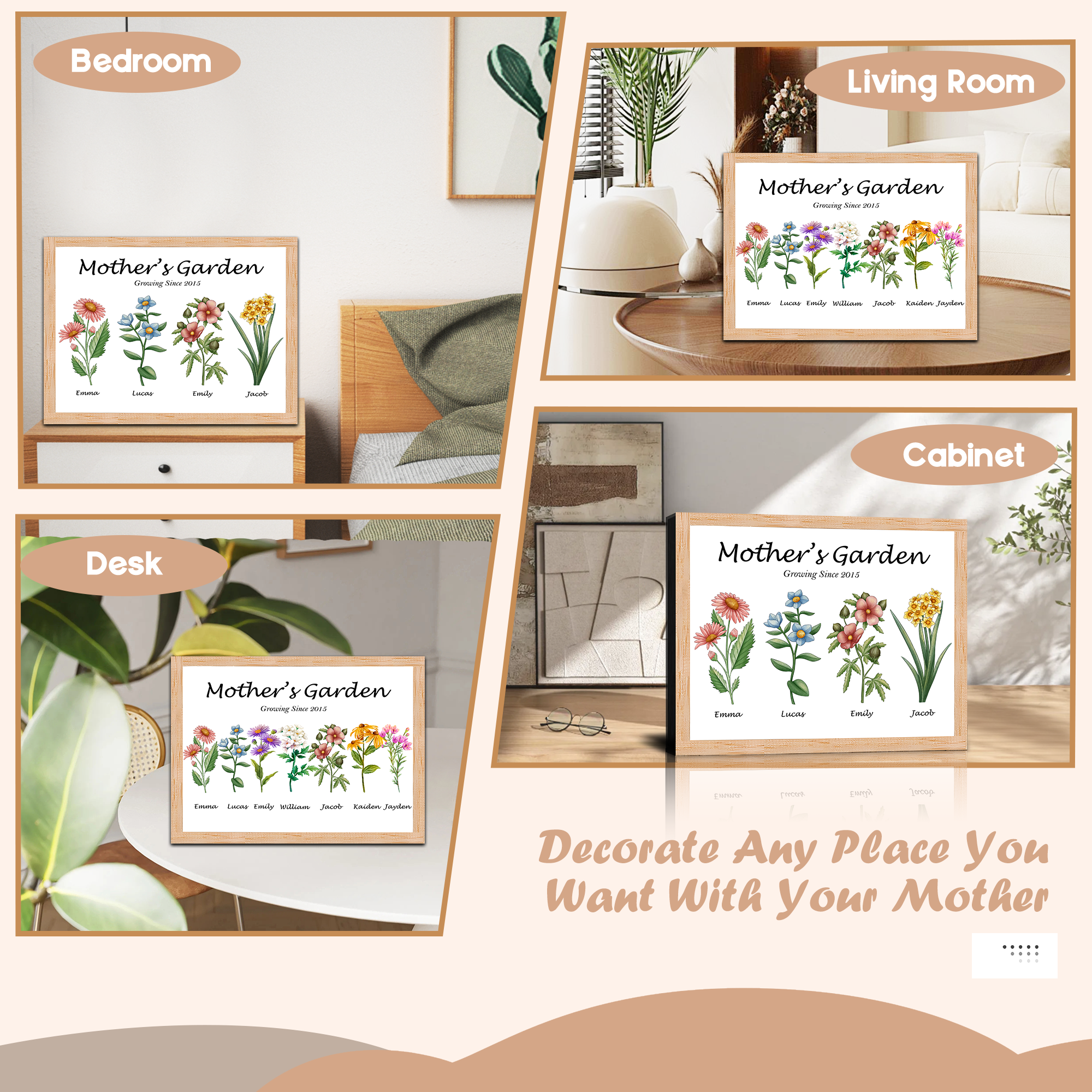 Custom Mom’s Garden Canvas Print, Personalized Mama’s Garden Wall Art, Mother’s Day, Christmas, Birthday Gift