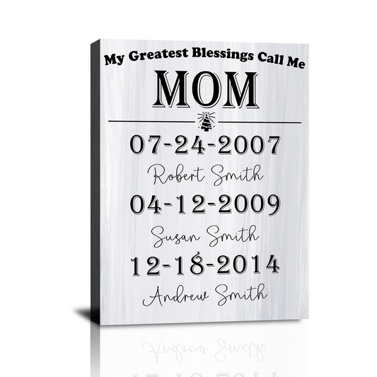 Personalized Christmas Canvas Prints Gifts with Your Birth Date, Custom My Greatest Blessings Call Me Mom & Grandma Canvas Prints Christmas Gift for Mom, Grandma from Son, Daughter, Husband, Grandkids