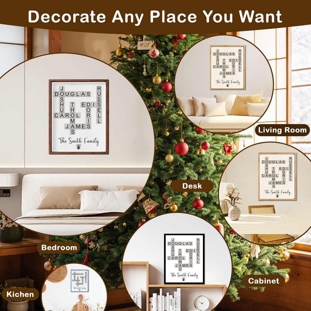Christmas Crossword Scrabble Canvas Personalized, Custom Holiday Wall Art, Family Gift, Festive Home Decoration, Xmas Present