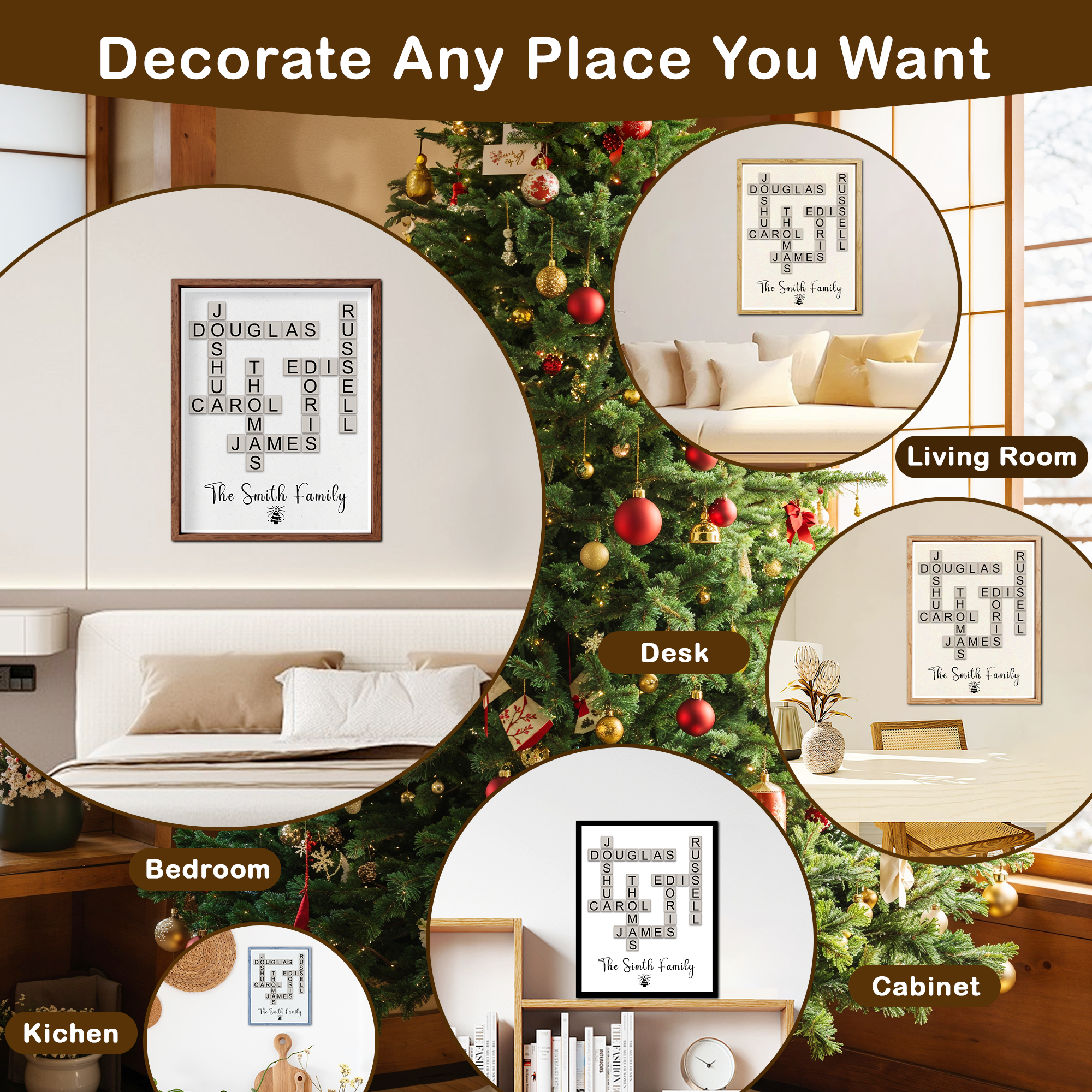 Christmas Crossword Scrabble Canvas Personalized, Custom Holiday Wall Art, Family Gift, Festive Home Decoration, Xmas Present
