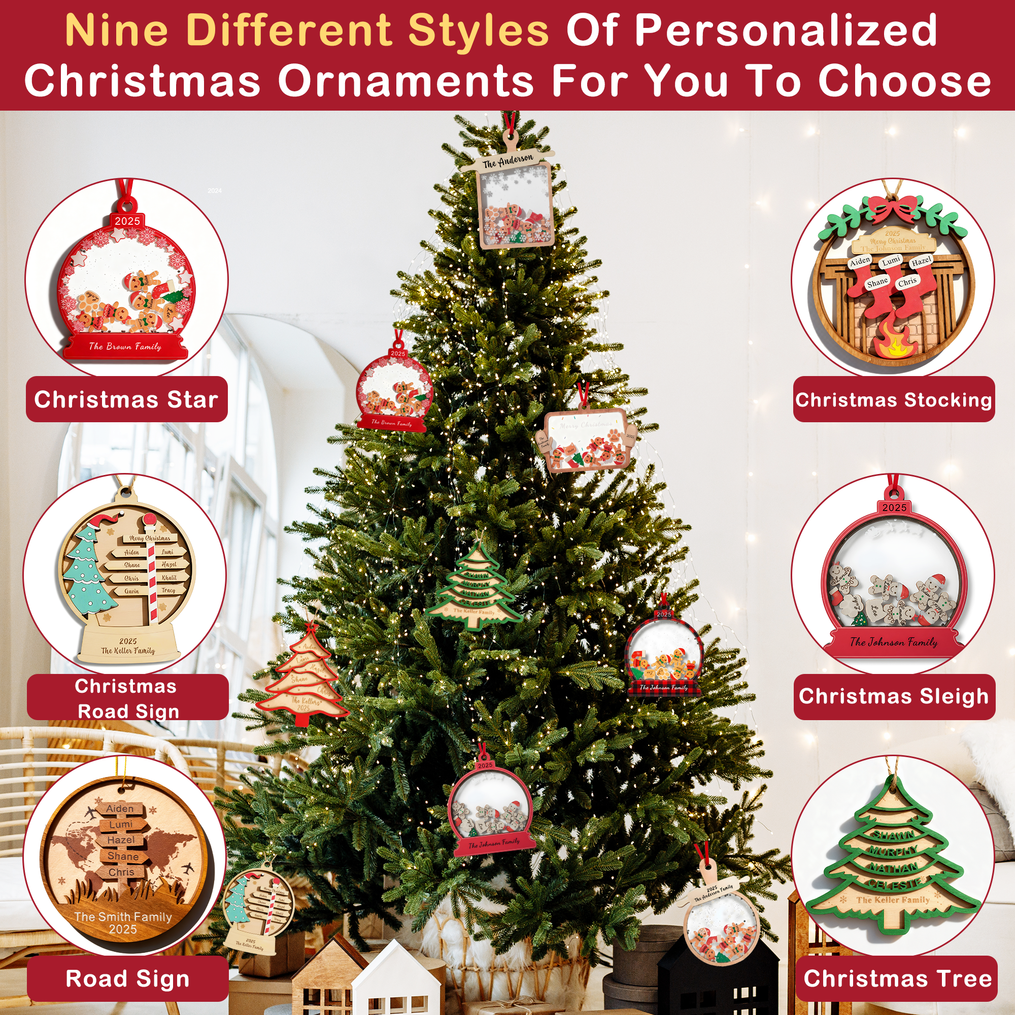 Personalized Wood Road Sign Christmas Ornaments Gifts, Custom Christmas Wooden Ornament Gift, Personalized Wooden Christmas Ornaments Gifts