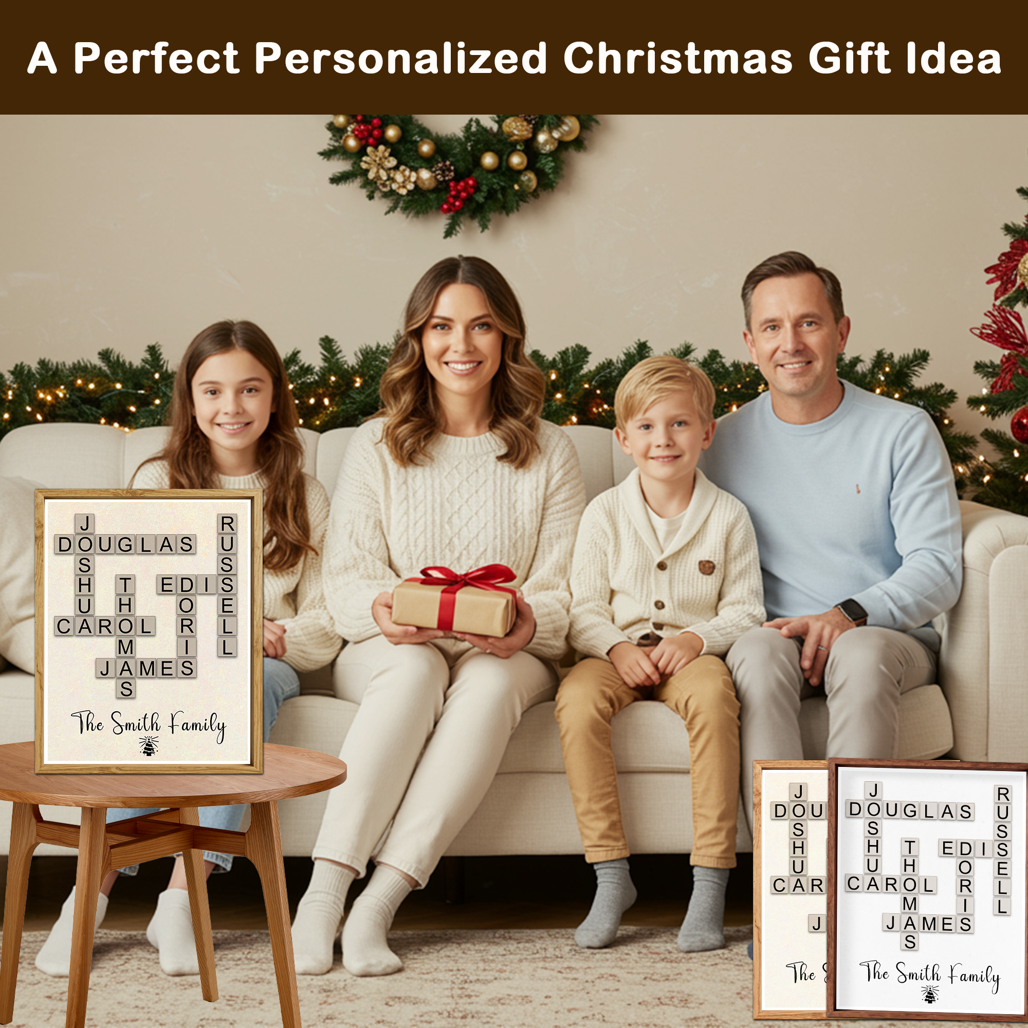 Christmas Crossword Scrabble Canvas Personalized, Custom Holiday Wall Art, Family Gift, Festive Home Decoration, Xmas Present
