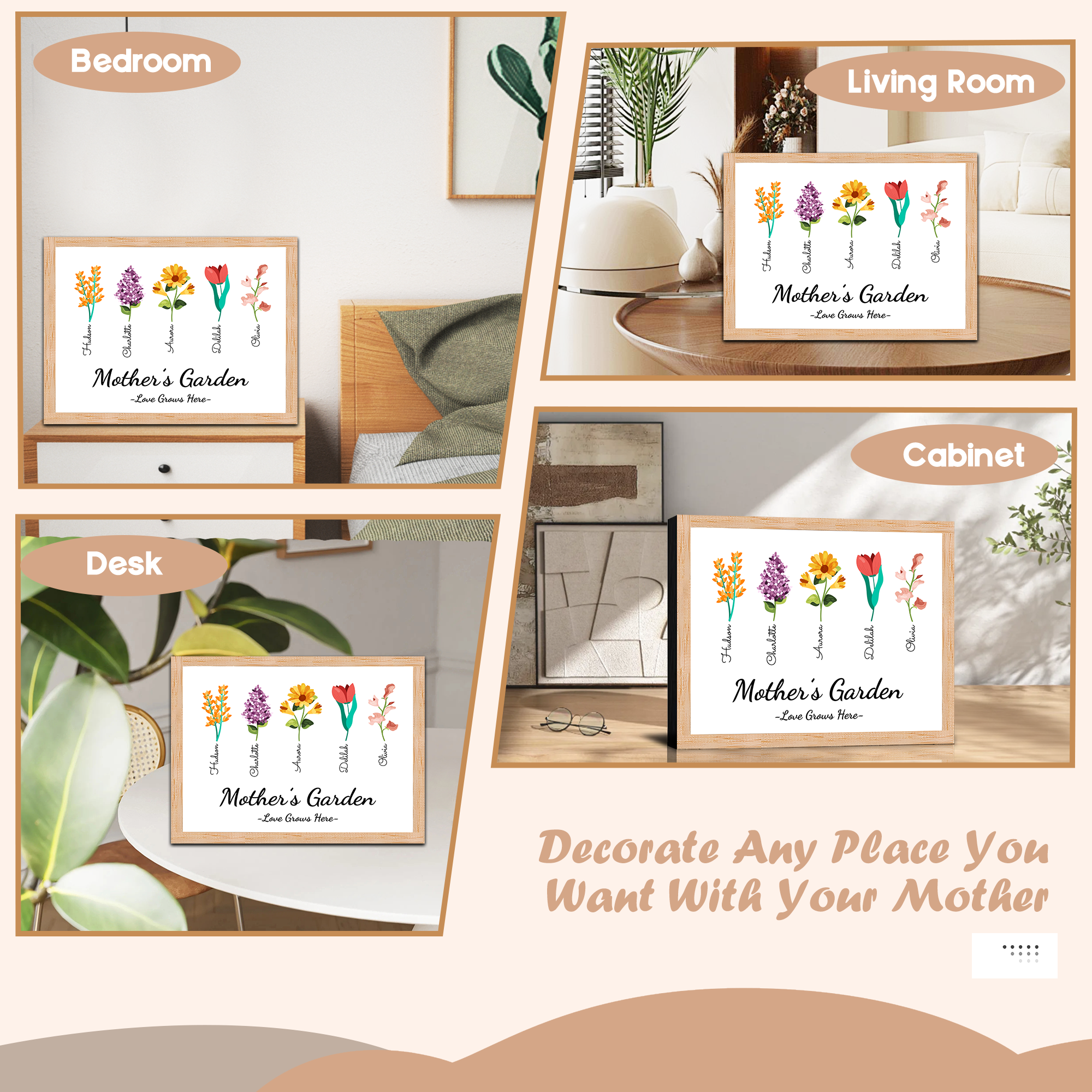 Personalized Mother’s Garden Canvas Prints, Custom Wall Art Gift, Mother’s Day, Christmas, Birthday Gift
