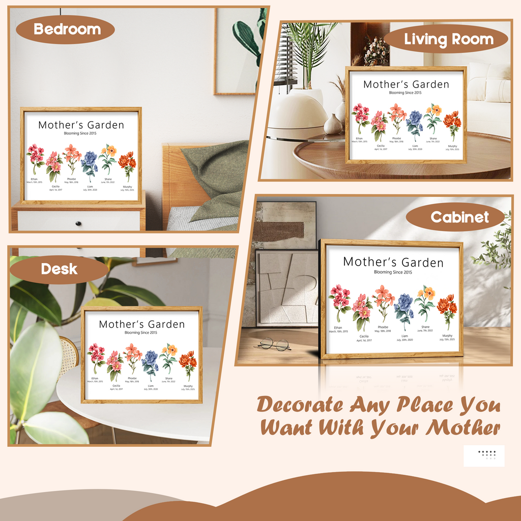 Custom Mother’s Garden Canvas Prints, Personalized Birth Month Flowers Wall Art, Mother’s Day, Christmas, Birthday Gifts