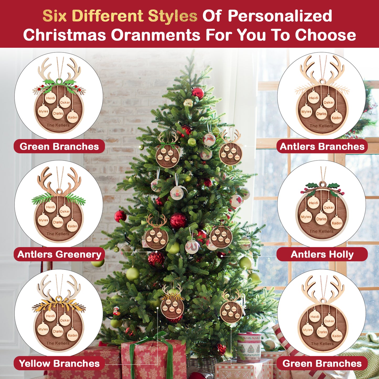 Personalized Custom Wooden Christmas Ornaments Gifts with Your Family Names for Christmas Tree Wooden Hanging Decorations - Personalized Wooden Christmas Ornaments Gift