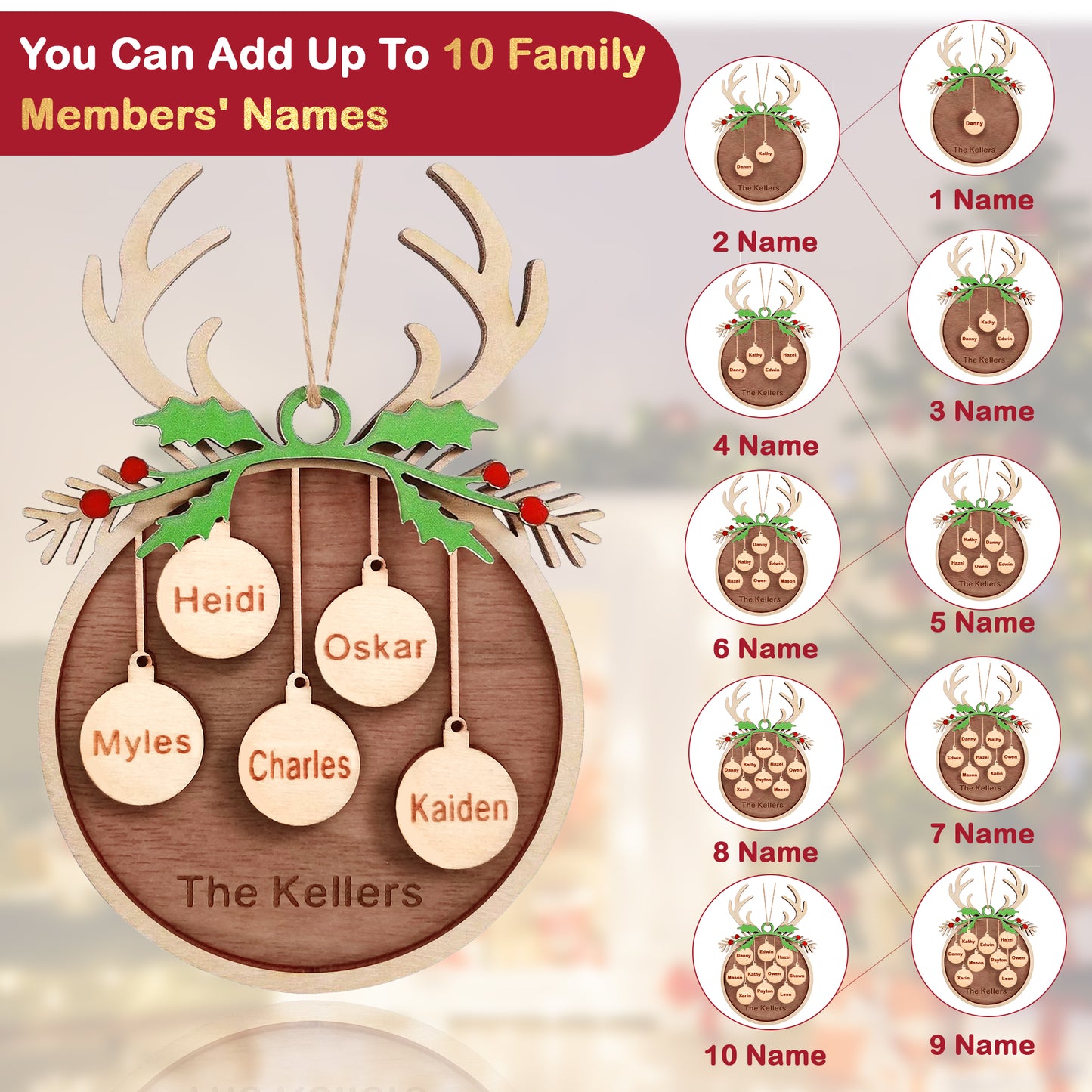 Personalized Custom Wooden Christmas Ornaments Gifts with Your Family Names for Christmas Tree Wooden Hanging Decorations - Personalized Wooden Christmas Ornaments Gift