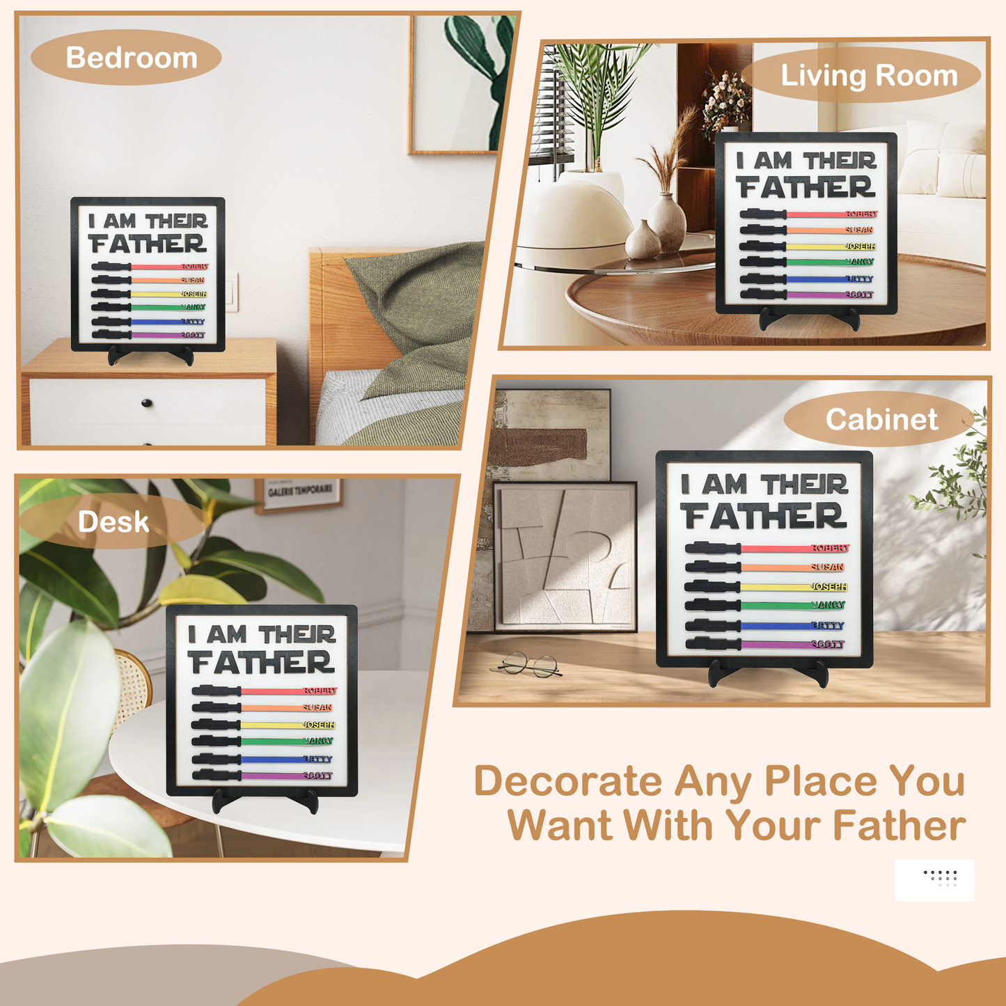 Personalized Custom Wooden Light Sabers Plaque Gifts with Your Kid's Names, Father's Day Birthday Christmas Gifts for Dad Grandpa from Son Daughter Grandkids Wife - Personalized Father's Day Gifts