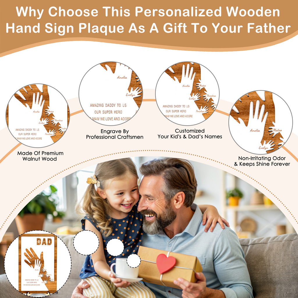 Personalized Wooden Hands Sign Plaque Gifts, Custom Father's Day, Christmas, Birthday Gifts